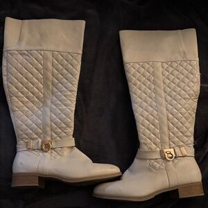 Shoe Dazzle Quilted Over the Knee Boots - Cream